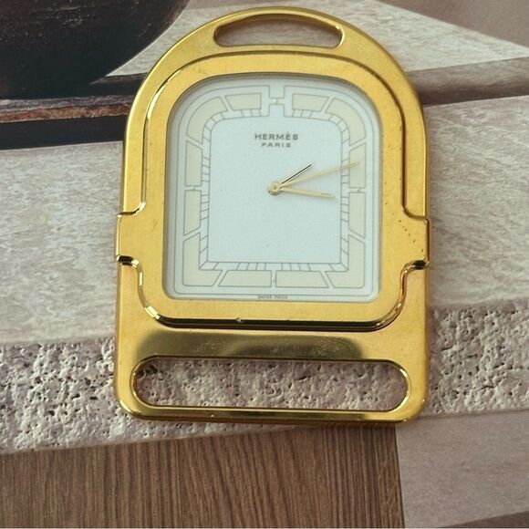 SOLD:Hermès Stirrup Table Alarm Clock Gold - Picture 7 of 10